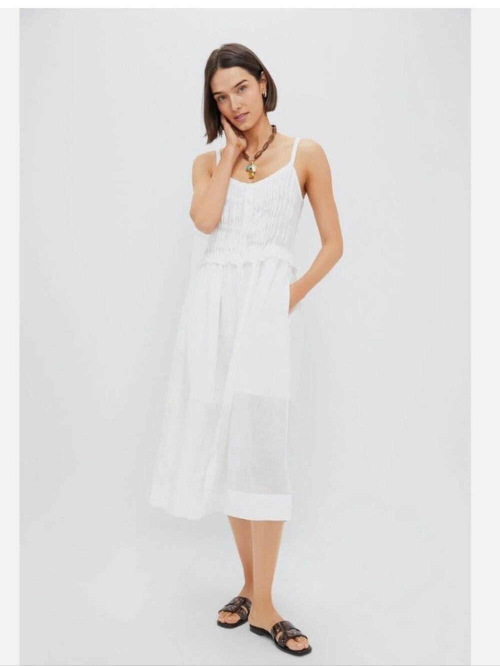 SEA New York Pearl Zora Solid Tank Button-Down Dress in White
